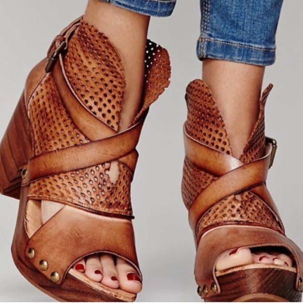 Free People Rendering Leather Crotchet Clogs